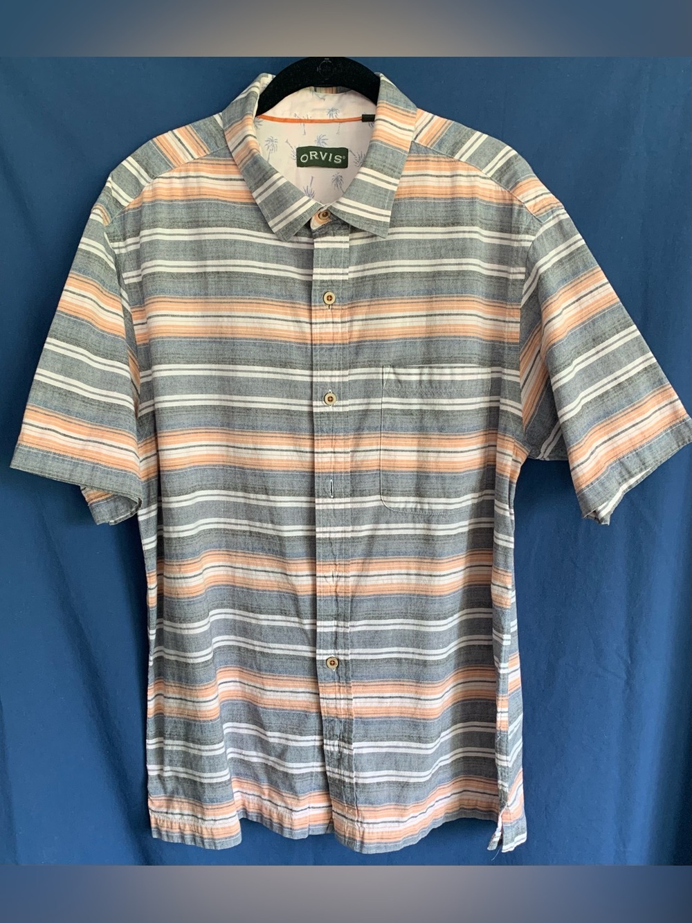 Orvis Men's Short-Sleeve Button-Down Shirt in Gray & Peach Stripes
